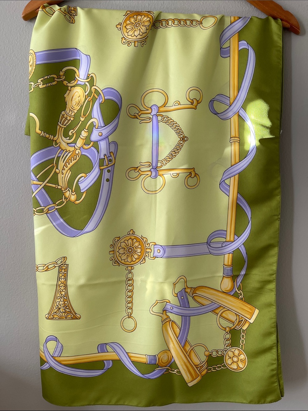 Lime Green Chain & Ribbon Print Scarf